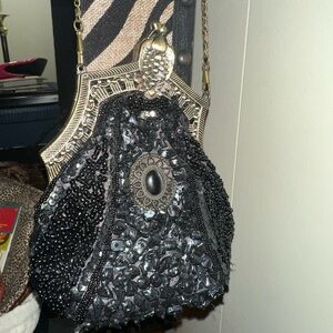 Vintage Beaded Black Evening Bag